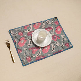  Grey Hand Embroidered Floral Cotton Reversible Table Mat