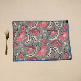  Grey Hand Embroidered Floral Cotton Reversible Table Mat