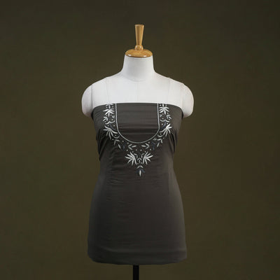 Buy Grey Hand Embroidery Cotton Kurta Material