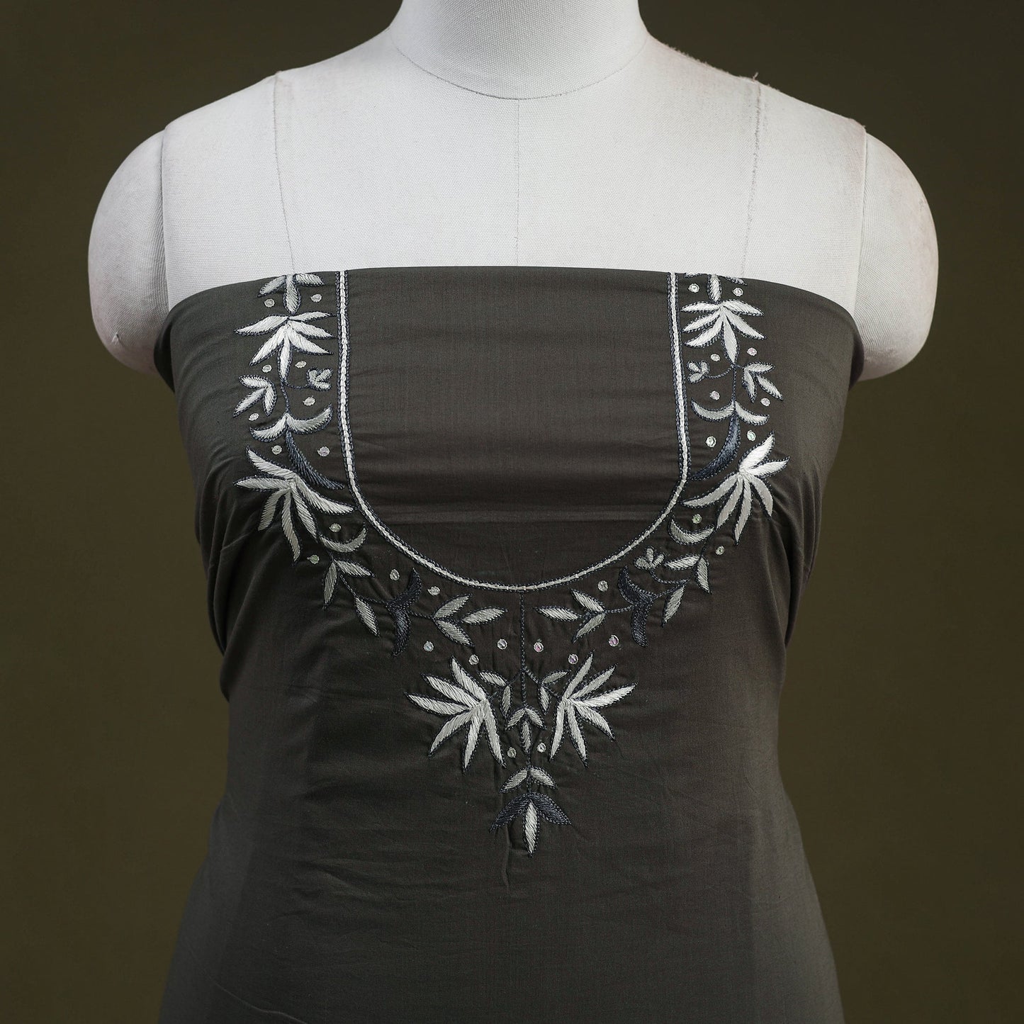 Buy Grey Hand Embroidery Cotton Kurta Material