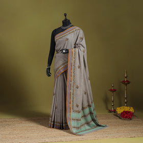 Grey - hand embroidery kerala cotton kashida saree