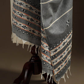 Grey Hand Embroidery Khes Handwoven Cotton Kantha Dupatta