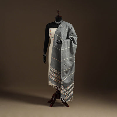 Grey Hand Embroidery Khes Handwoven Cotton Kantha Dupatta