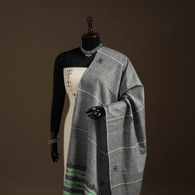 Grey Hand Embroidery Khes Handwoven Cotton Kantha Dupatta
