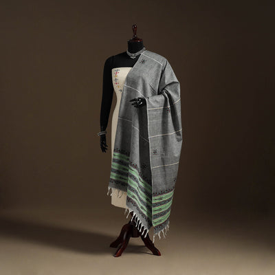Grey Hand Embroidery Khes Handwoven Cotton Kantha Dupatta