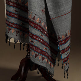 Grey - hand embroidery khes handwoven cotton kantha dupatta