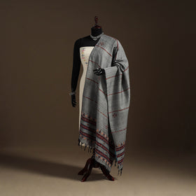 Grey - hand embroidery khes handwoven cotton kantha dupatta