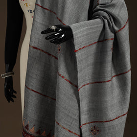 Grey - hand embroidery khes handwoven cotton kantha dupatta