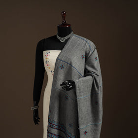 Grey Hand Embroidery Khes Handwoven Cotton Kantha Dupatta