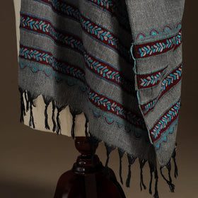 Grey Hand Embroidery Khes Handwoven Cotton Kantha Dupatta
