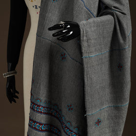 Grey Hand Embroidery Khes Handwoven Cotton Kantha Dupatta