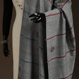 Grey Hand Embroidery Khes Handwoven Cotton Kantha Dupatta