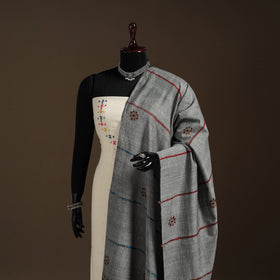 Grey Hand Embroidery Khes Handwoven Cotton Kantha Dupatta