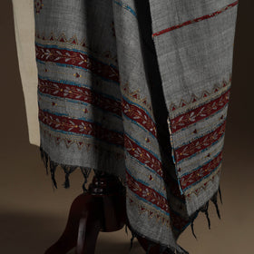 Grey Hand Embroidery Khes Handwoven Cotton Kantha Dupatta