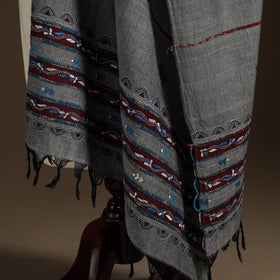 Grey Hand Embroidery Khes Handwoven Cotton Kantha Dupatta