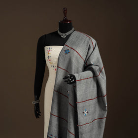 Grey Hand Embroidery Khes Handwoven Cotton Kantha Dupatta