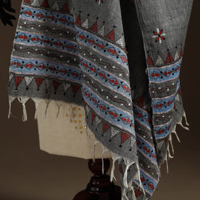 Grey Hand Embroidery Khes Handwoven Cotton Kantha Dupatta