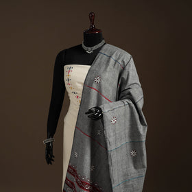 Grey - hand embroidery khes handwoven cotton kantha dupatta