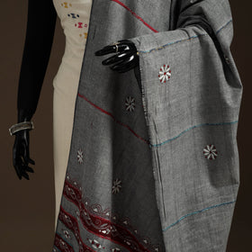 Grey - hand embroidery khes handwoven cotton kantha dupatta