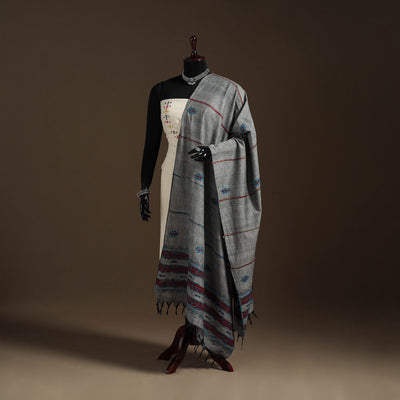 Grey - hand embroidery khes handwoven cotton kantha dupatta
