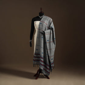 Grey - hand embroidery khes handwoven cotton kantha dupatta