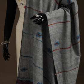 Grey - hand embroidery khes handwoven cotton kantha dupatta