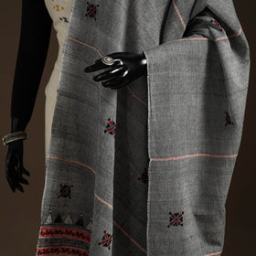 Grey Hand Embroidery Khes Handwoven Cotton Kantha Dupatta