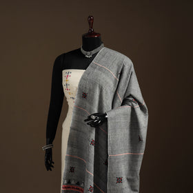 Grey Hand Embroidery Khes Handwoven Cotton Kantha Dupatta