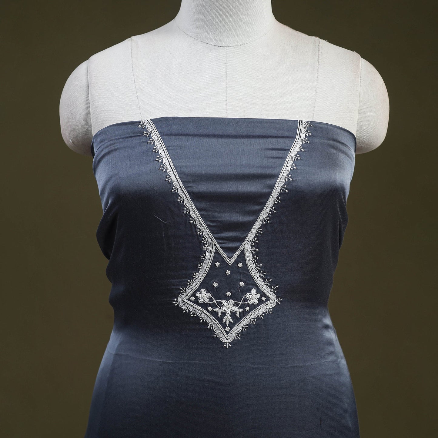 Buy Grey Hand Embroidery Modal Silk Kurta Material