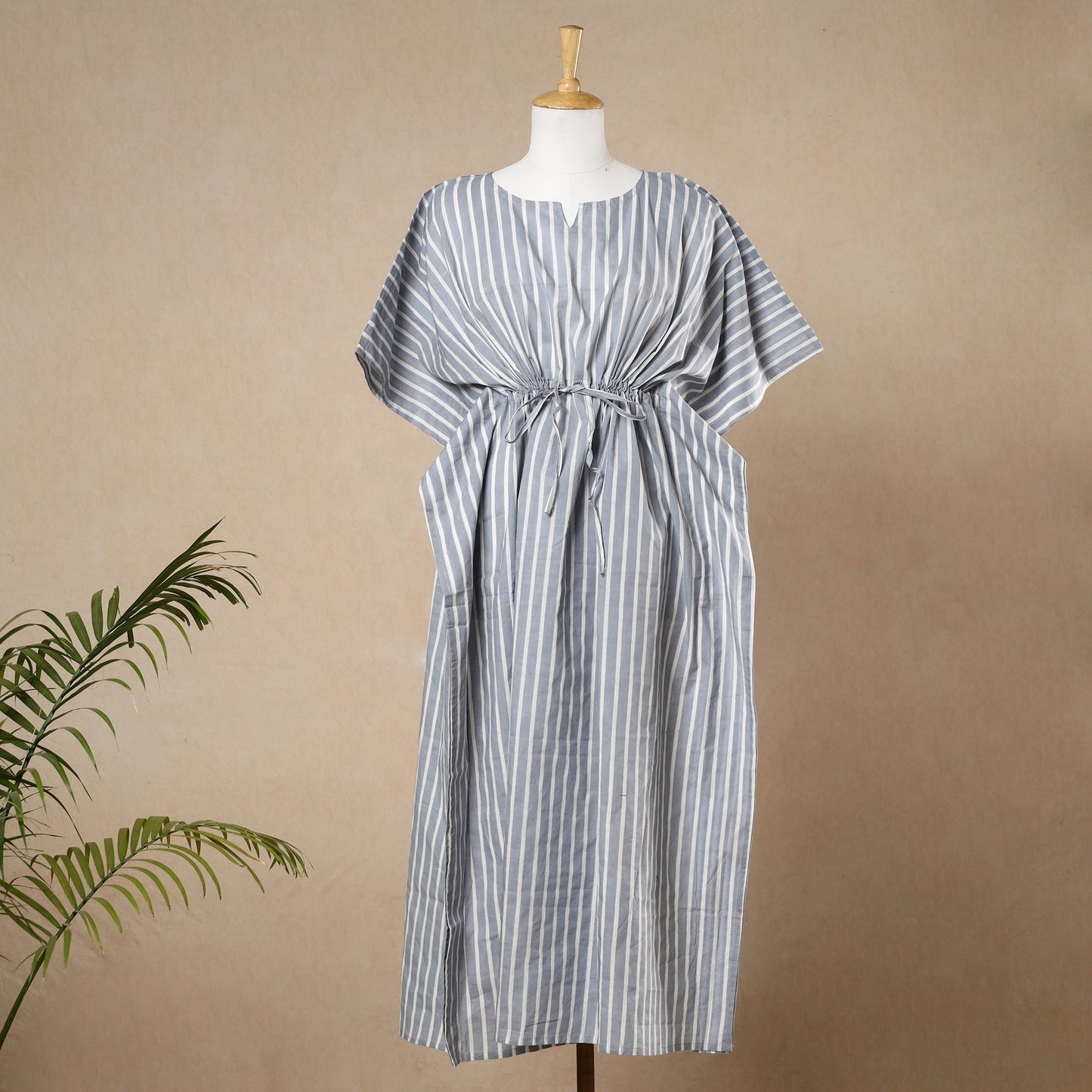  Hand Printed Cotton Kaftan with Tie-Up Waist 