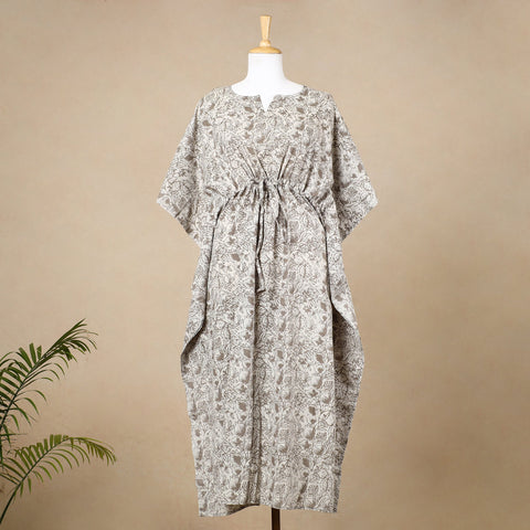  Hand Block Printed Cotton Kaftan with Tie-Up Waist 