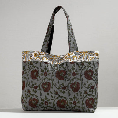 Grey Hand Block Printed Laminated Jute Shoulder Bag