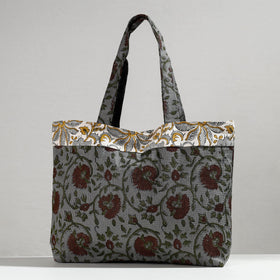 Grey Hand Block Printed Laminated Jute Shoulder Bag