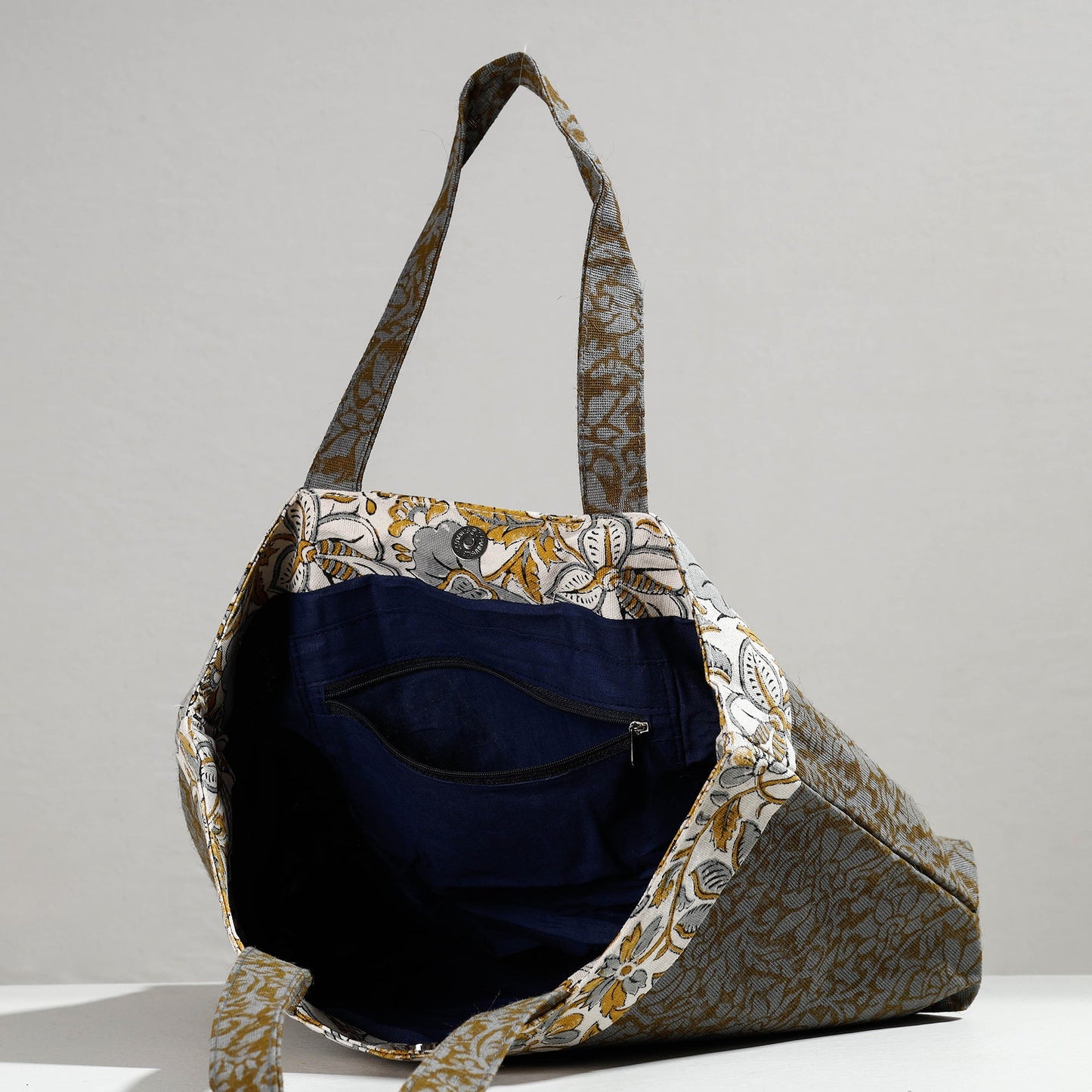 Grey Hand Block Printed Laminated Jute Shoulder Bag