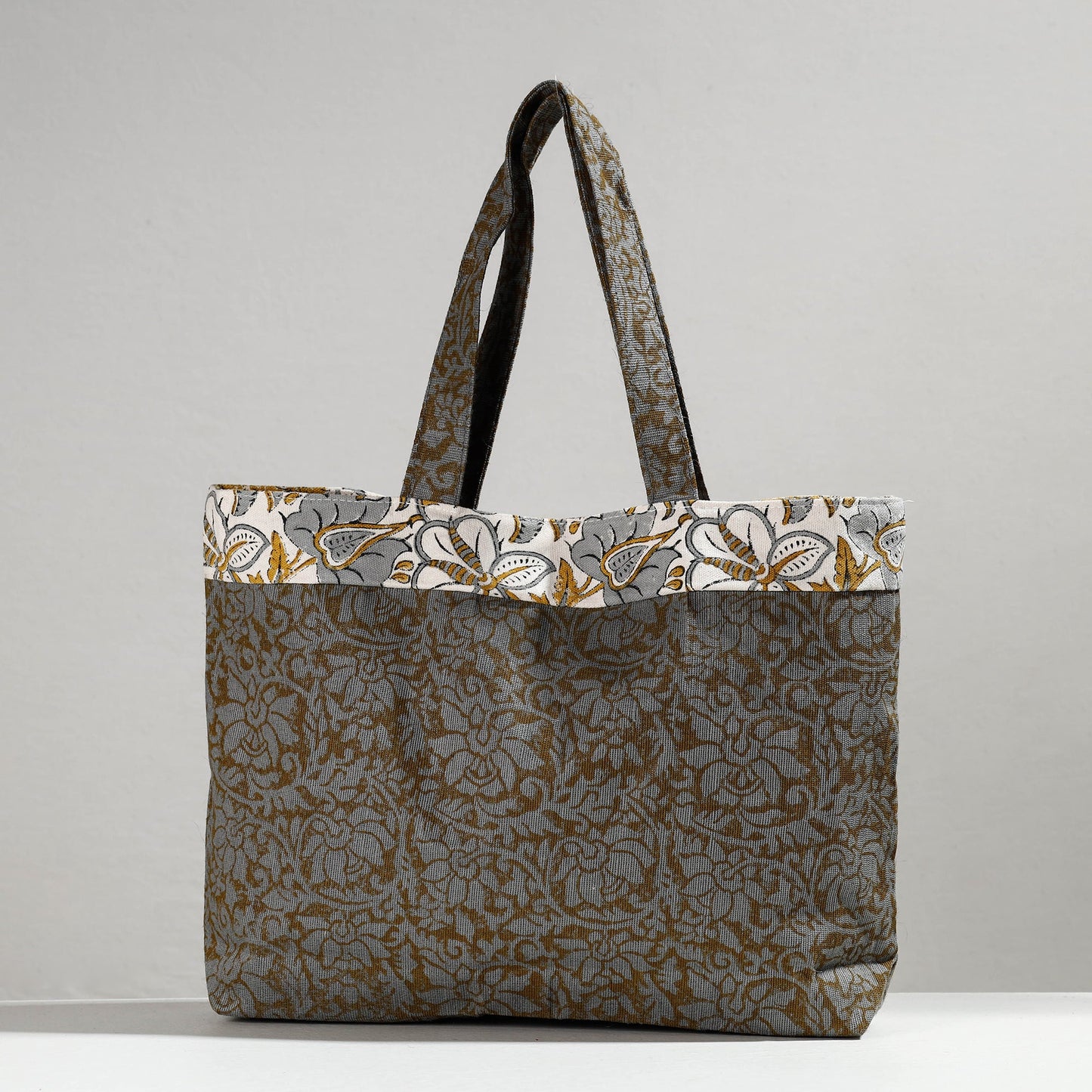 Grey Hand Block Printed Laminated Jute Shoulder Bag