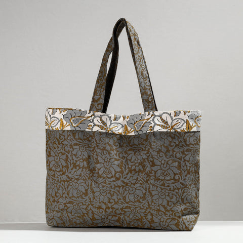 Grey Hand Block Printed Laminated Jute Shoulder Bag