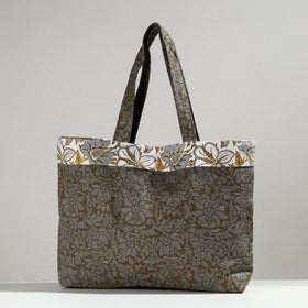 Grey Hand Block Printed Laminated Jute Shoulder Bag