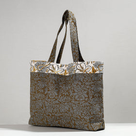 Grey Hand Block Printed Laminated Jute Shoulder Bag
