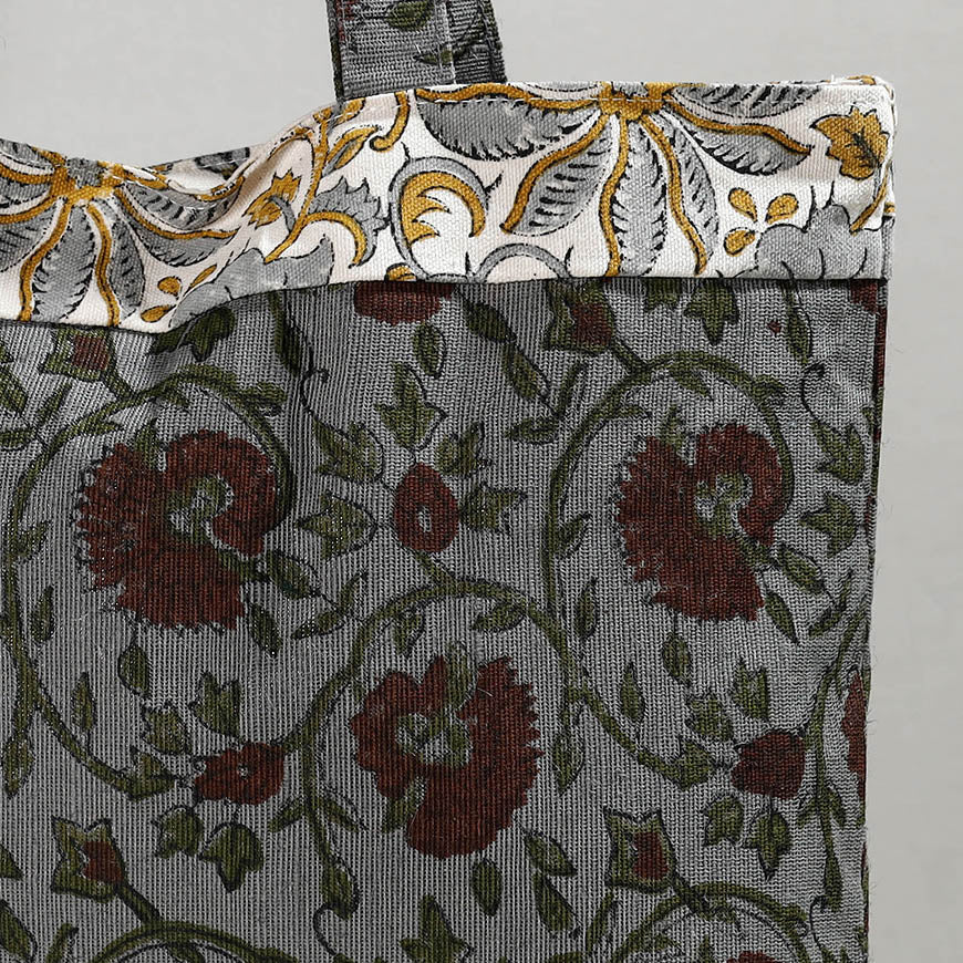 Grey Hand Block Printed Laminated Jute Shoulder Bag