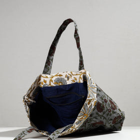 Grey Hand Block Printed Laminated Jute Shoulder Bag