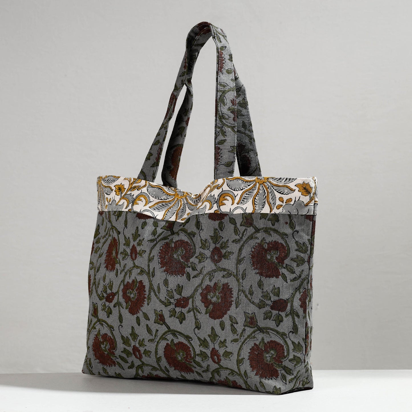 Grey Hand Block Printed Laminated Jute Shoulder Bag
