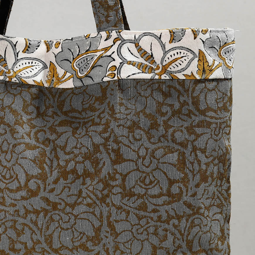 Grey Hand Block Printed Laminated Jute Shoulder Bag