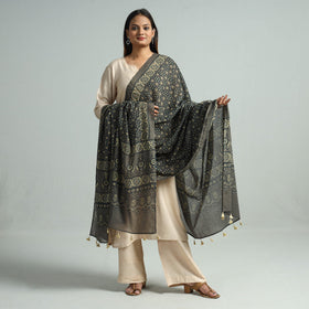 Hand Block Printed Mul Cotton Ajrakh Dupatta 