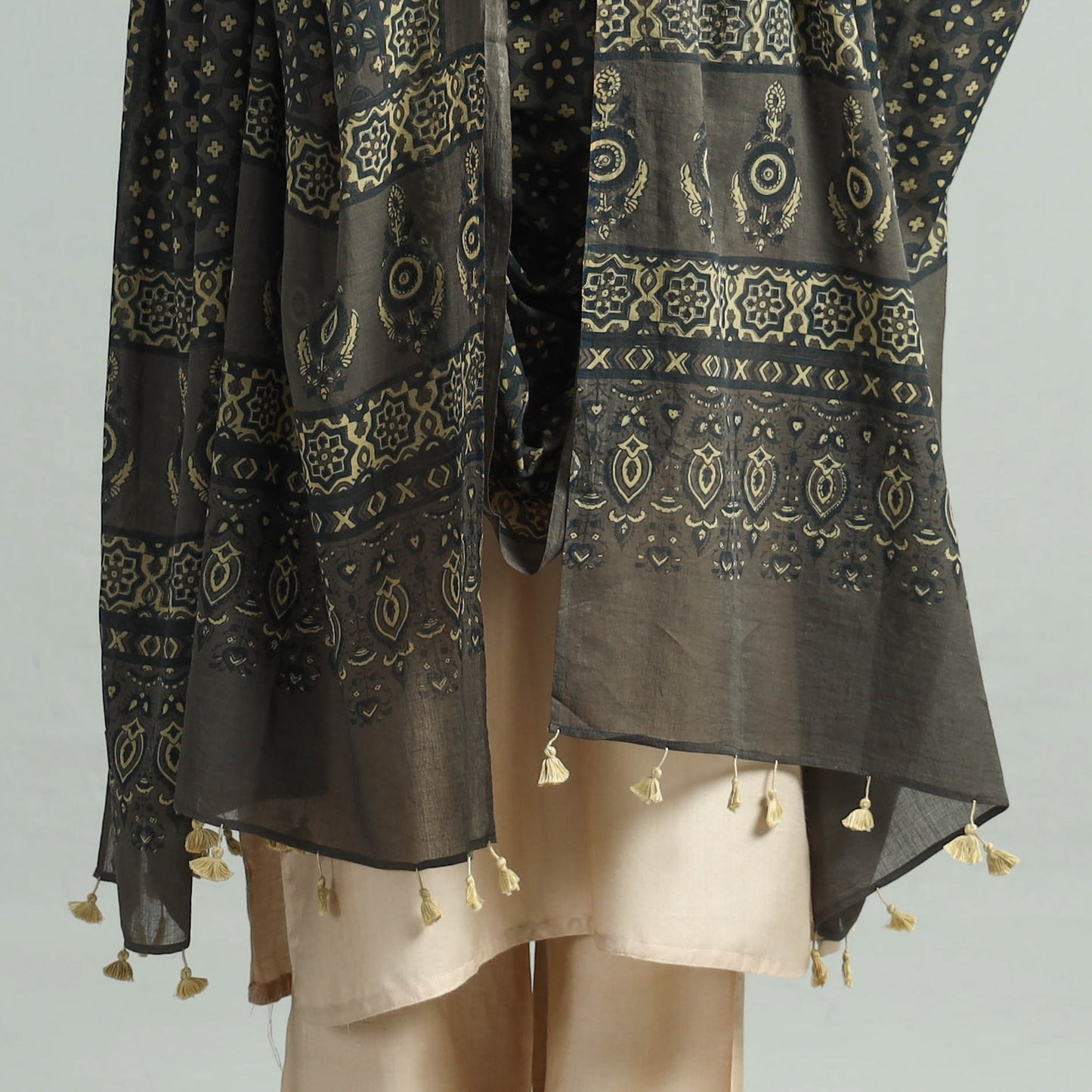 Hand Block Printed Mul Cotton Ajrakh Dupatta 