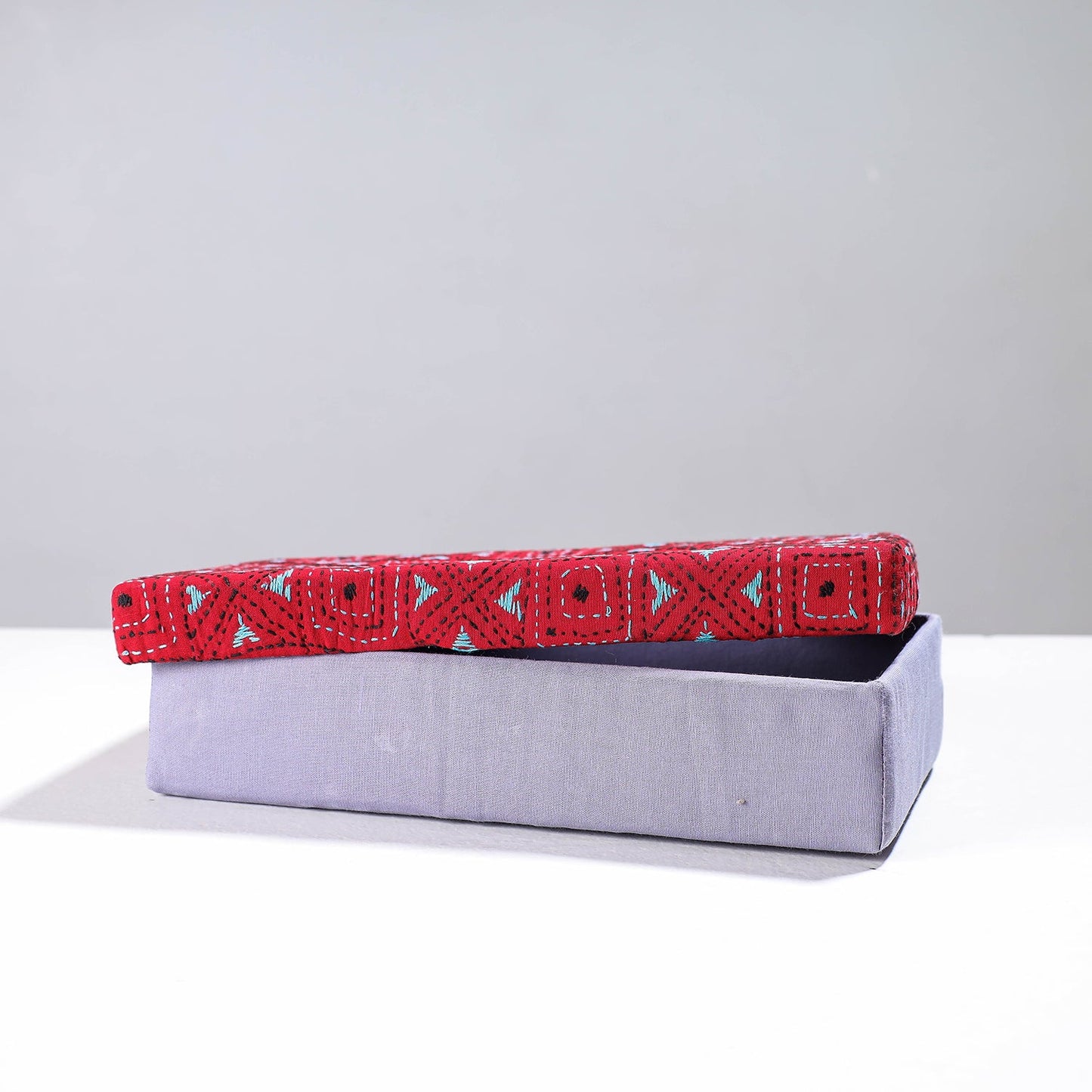  Grey Handcrafted Bengal Kantha Work Tissue Box 
