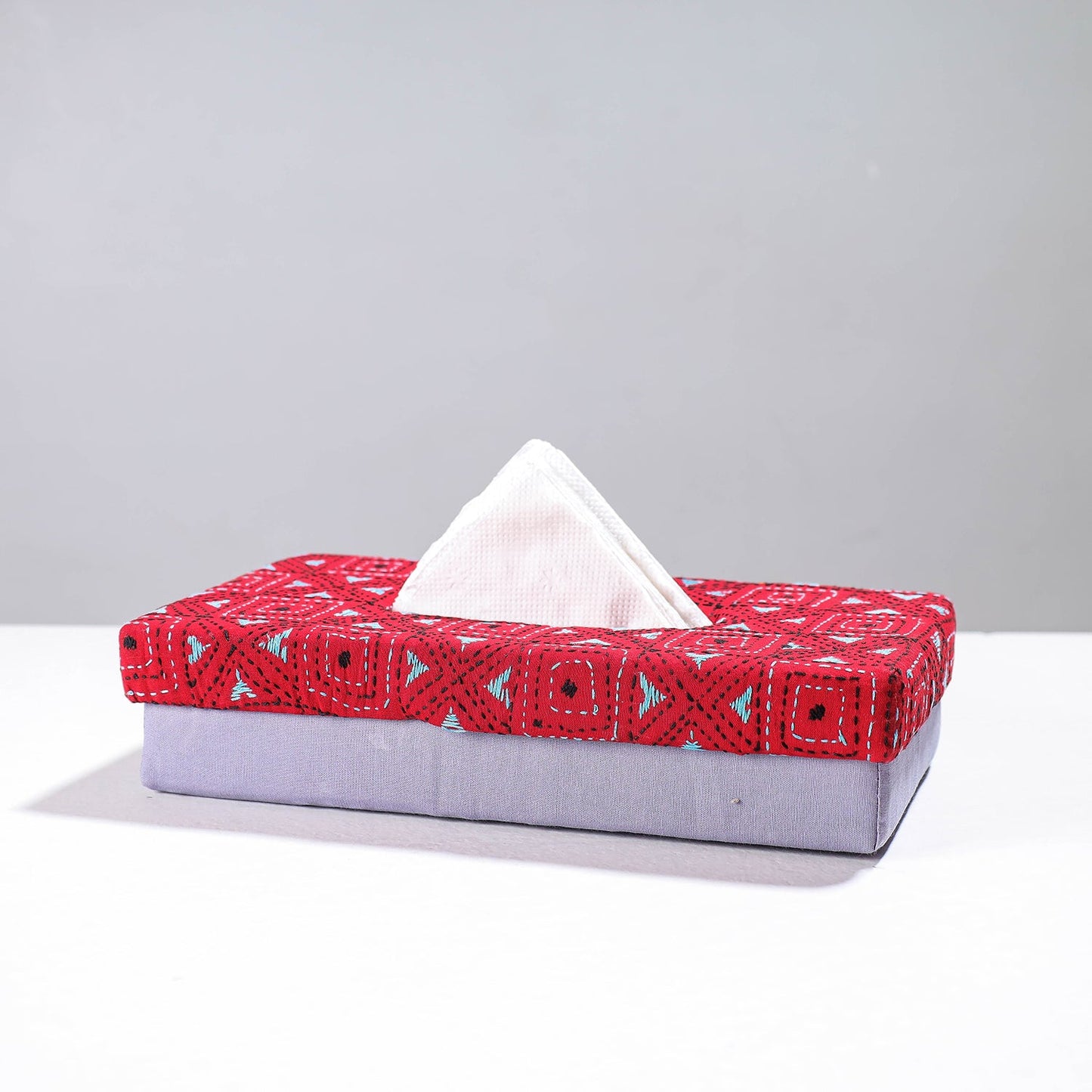  Grey Handcrafted Bengal Kantha Work Tissue Box 