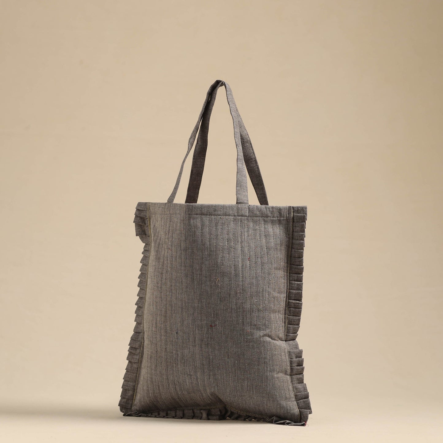 Grey - handcrafted cotton frill jhola bag 06