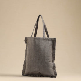 Grey - handcrafted cotton frill jhola bag 06
