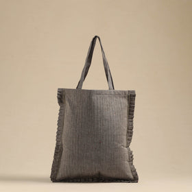 Grey - handcrafted cotton frill jhola bag 06