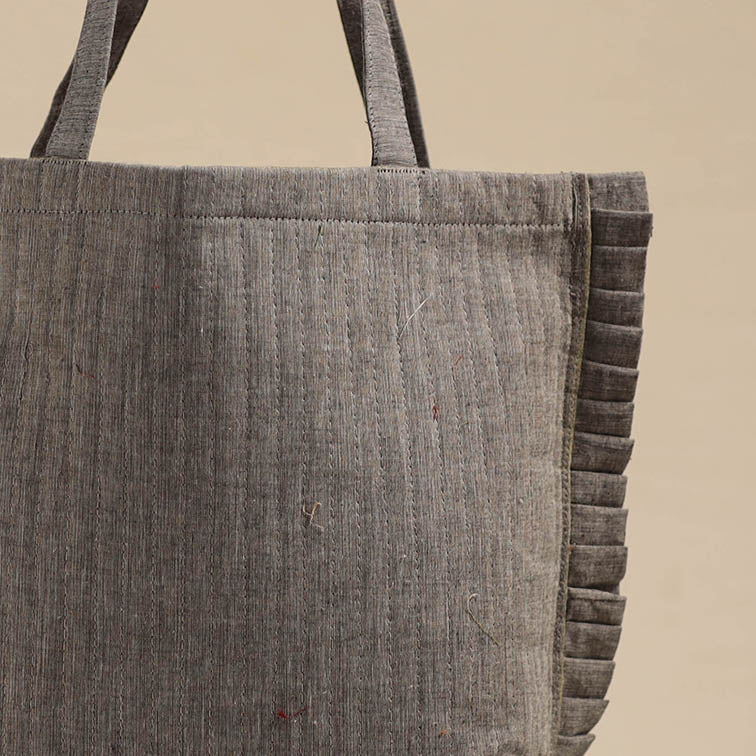 Grey - handcrafted cotton frill jhola bag 06